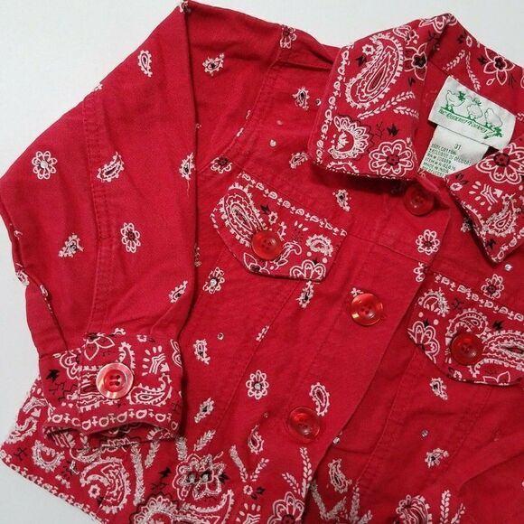 Quacker Factory Jacket Toddler 3T Red Bandana Button Up Pocket Back To School - Picture 5 of 7